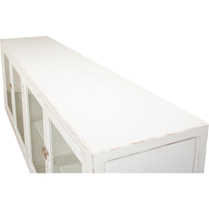 Connor Glass Front Sideboard by Sarreid Ltd. in antique white. Made from pine glass in a unique style.