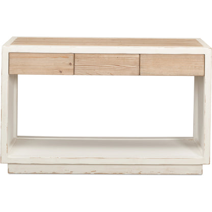 Connor Center Drawer Console by Sarreid Ltd. in antique white. Made from reclaimed fir in a modern style.