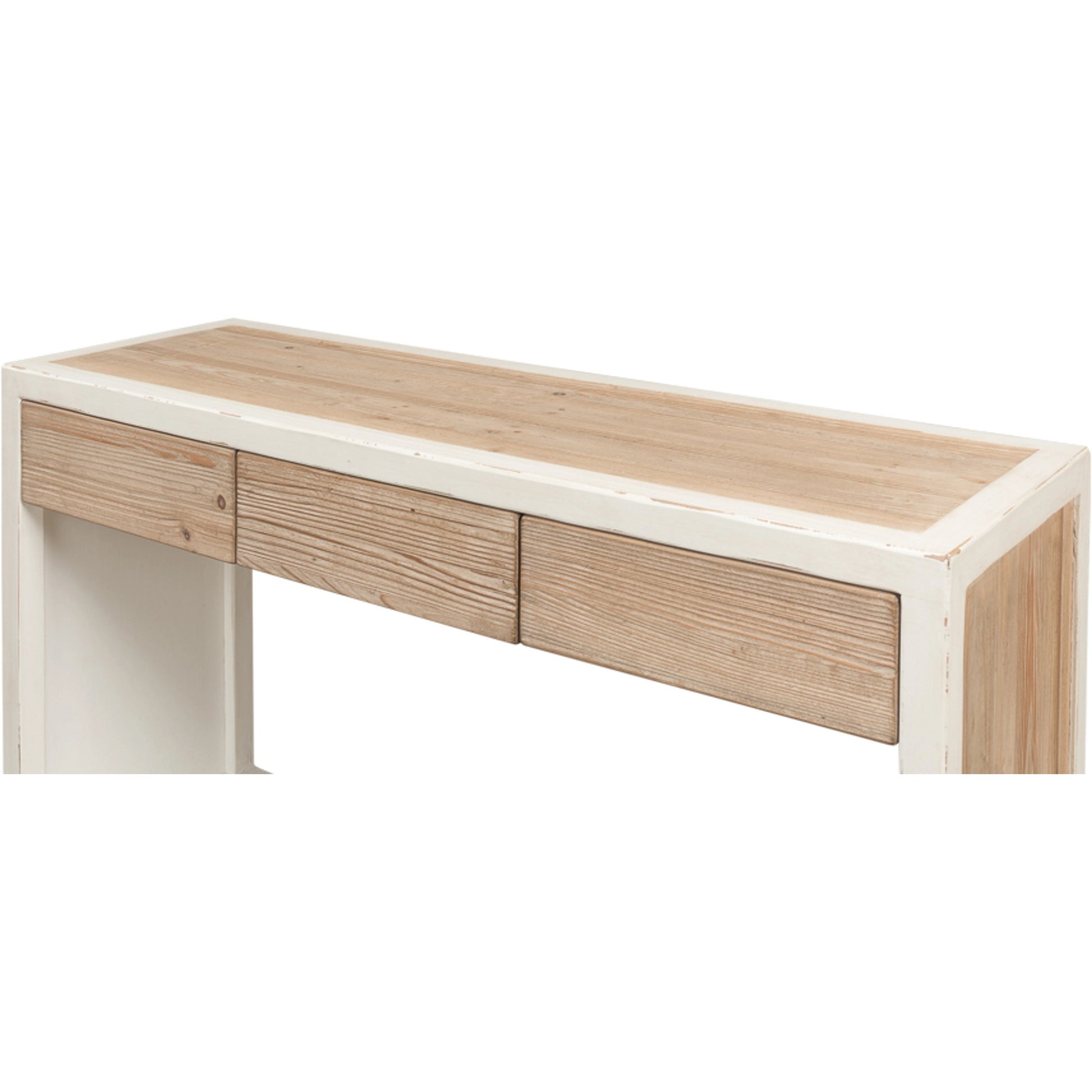 Connor Center Drawer Console by Sarreid Ltd. in antique white. Made from reclaimed fir in a modern style.