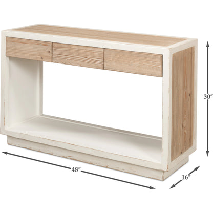Connor Center Drawer Console by Sarreid Ltd. in antique white. Made from reclaimed fir in a modern style.