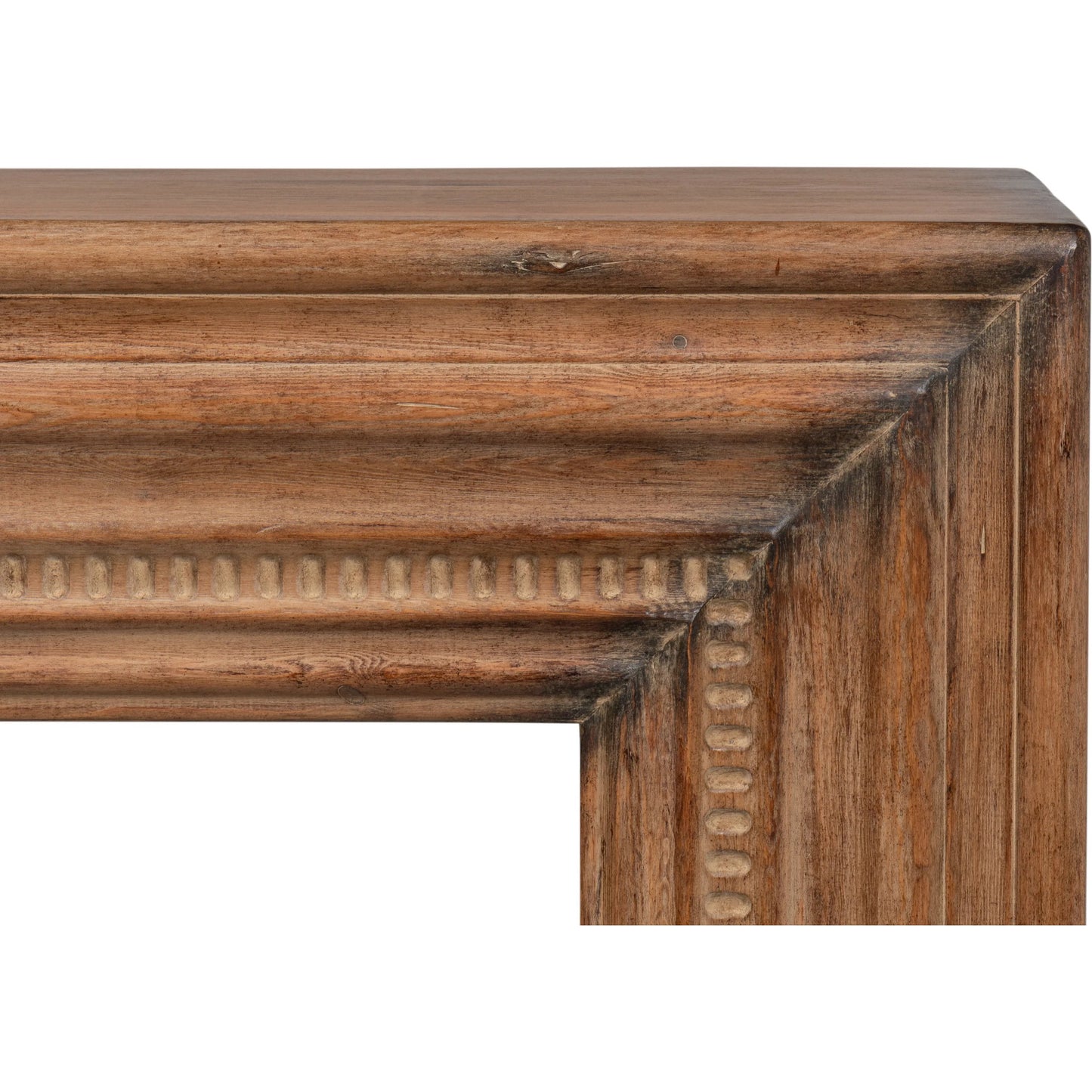 012 SI-2372539 | Closeup | Mantel Console by Sarreid Ltd. in brown. Made from reclaimed pine in a modern style.