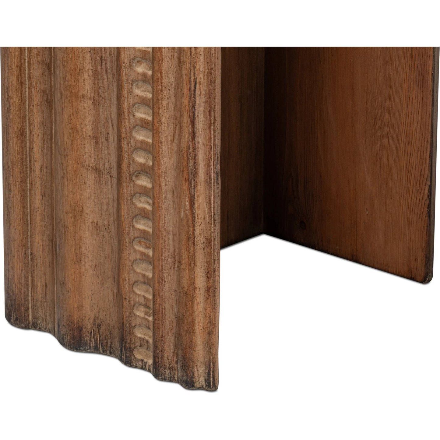 013 SI-2372539 | Closeup | Mantel Console by Sarreid Ltd. in brown. Made from reclaimed pine in a modern style.