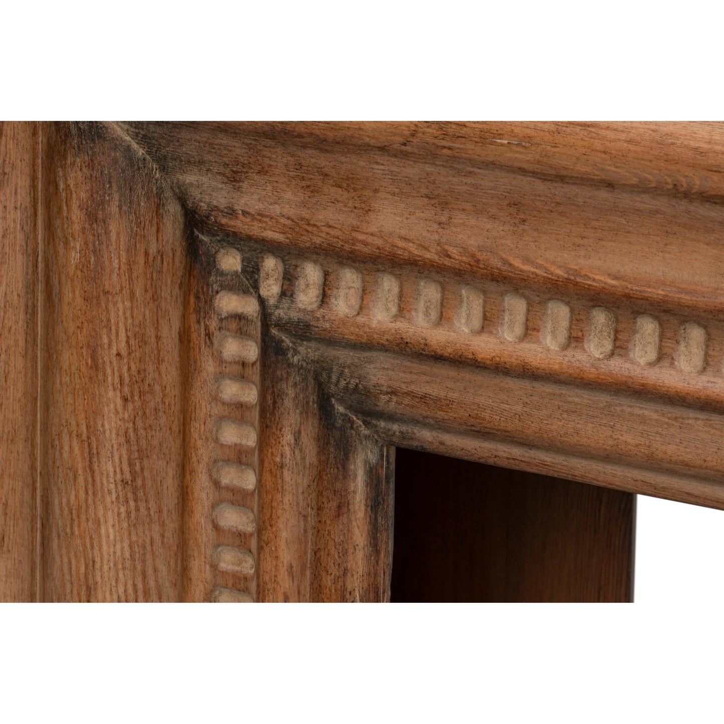 014 SI-2372539 | Closeup | Mantel Console by Sarreid Ltd. in brown. Made from reclaimed pine in a modern style.