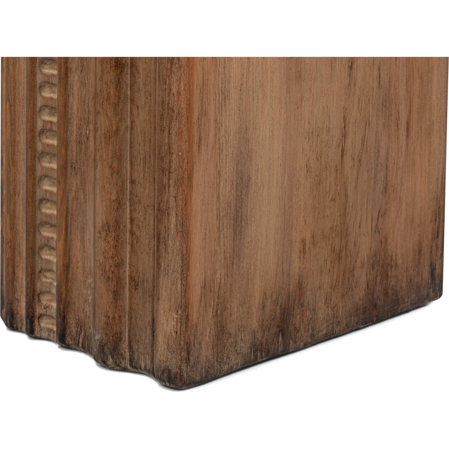 015 SI-2372539 | Closeup | Mantel Console by Sarreid Ltd. in brown. Made from reclaimed pine in a modern style.