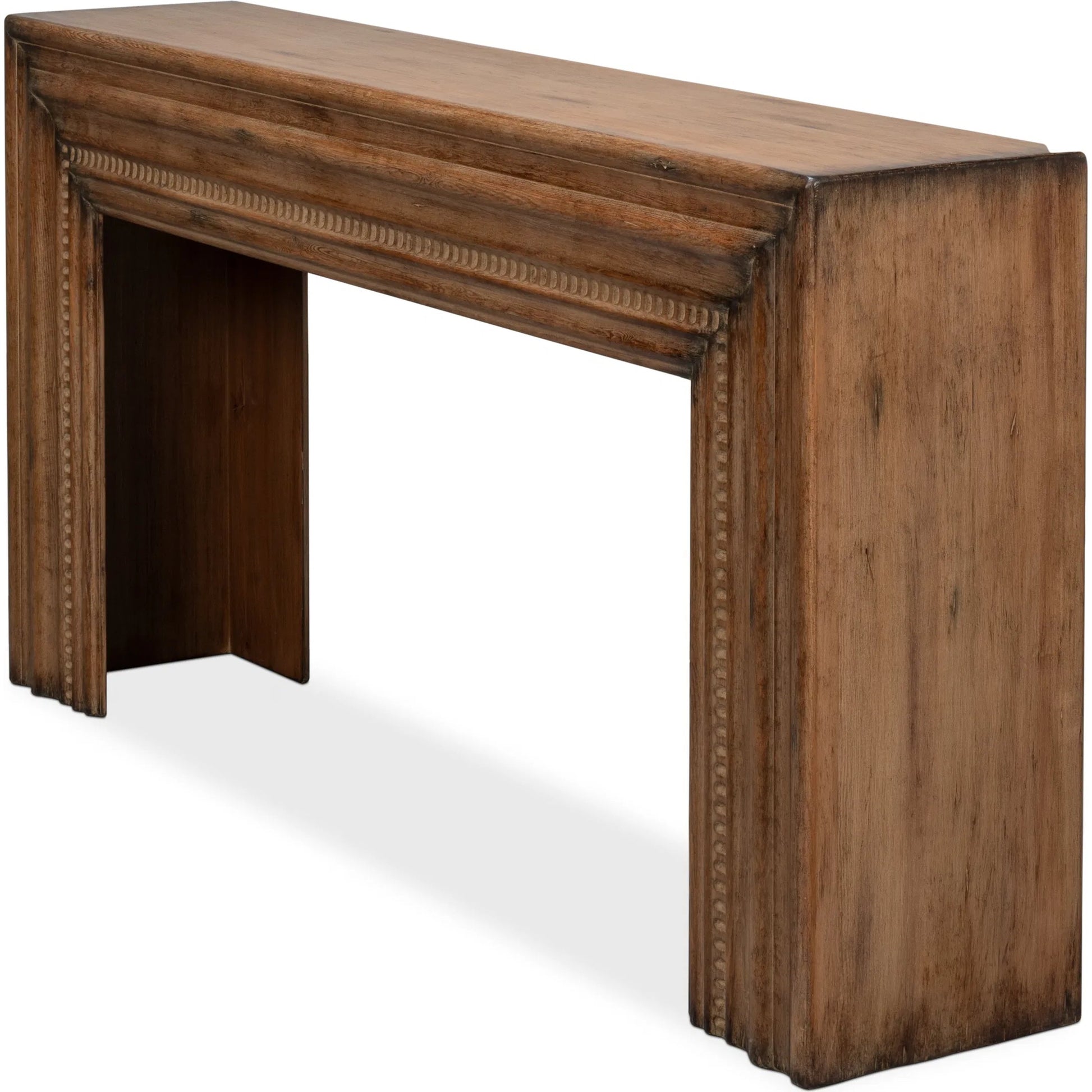 Mantel Console by Sarreid Ltd. in brown. Made from reclaimed pine in a modern style.