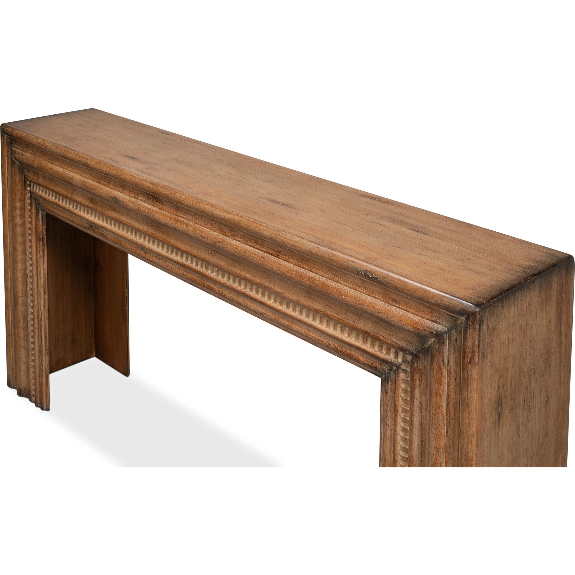 Mantel Console by Sarreid Ltd. in brown. Made from reclaimed pine in a modern style.