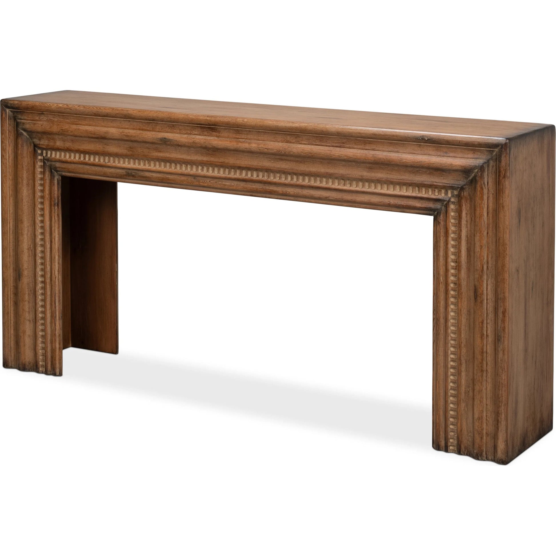 Mantel Console by Sarreid Ltd. in brown. Made from reclaimed pine in a modern style.