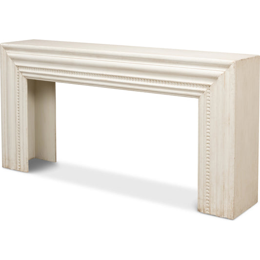 Mantel Console by Sarreid Ltd. in antique white. Made from reclaimed pine in a modern style.