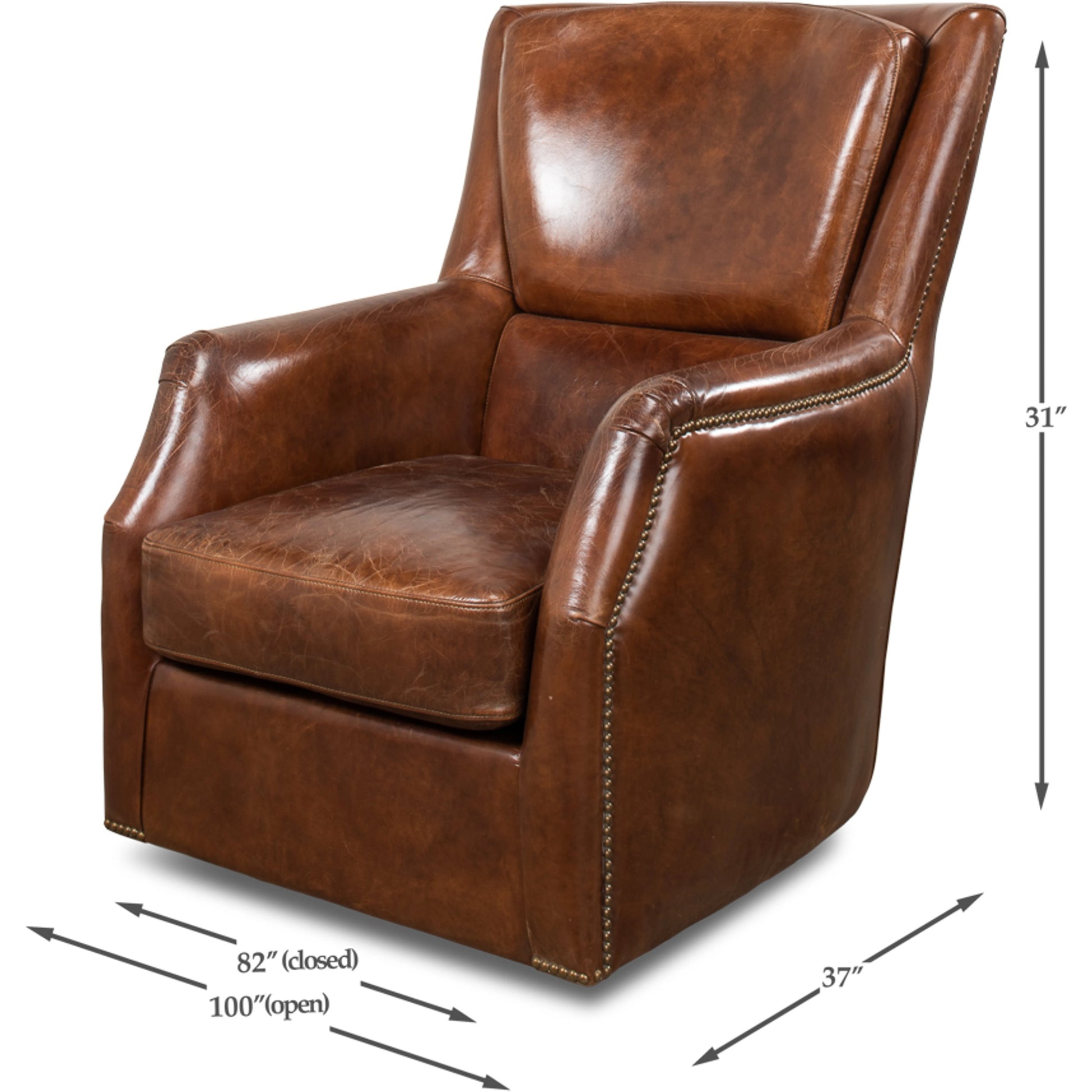 Baker Leather Swivel Chair by Sarreid Ltd.. Made from wood, nailhead, leather in a transitional style.