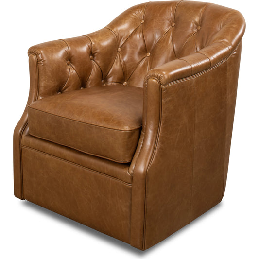 Coolidge Leather Swivel Chair by Sarreid Ltd.. Made from wood, nailhead, leather in a transitional style.