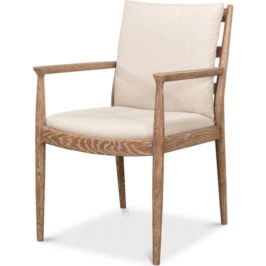 Tugen Armchair by Sarreid Ltd. in beige and whitewashed oak. Made from oak, 100% linen in a cottage & farmhouse style.