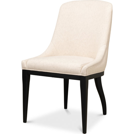 Claire Dining Chair by Sarreid Ltd. in cream and black maple. Made from 78% cotton 22% linen in a modern style.