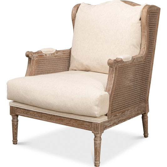 Ava Chair by Sarreid Ltd. in beige and whitewashed oak. Made from 78% cotton 22% linen in a cottage & farmhouse style.