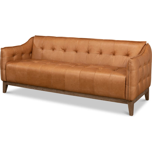 Isaac Leather Sofa by Sarreid Ltd. in light harness brown. Made from oak, leather in a transitional style.