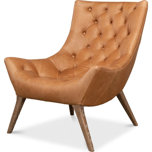 Lola Leather Chair by Sarreid Ltd. in light harness brown and white wash. Made from oak, leather in a transitional style.