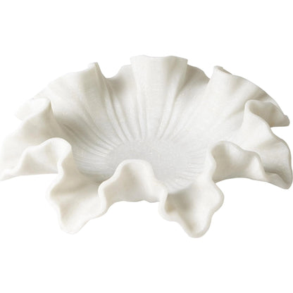 Marble Ruffle Bowl by Global Views in white. Made from rajnagar marble in a coastal style.