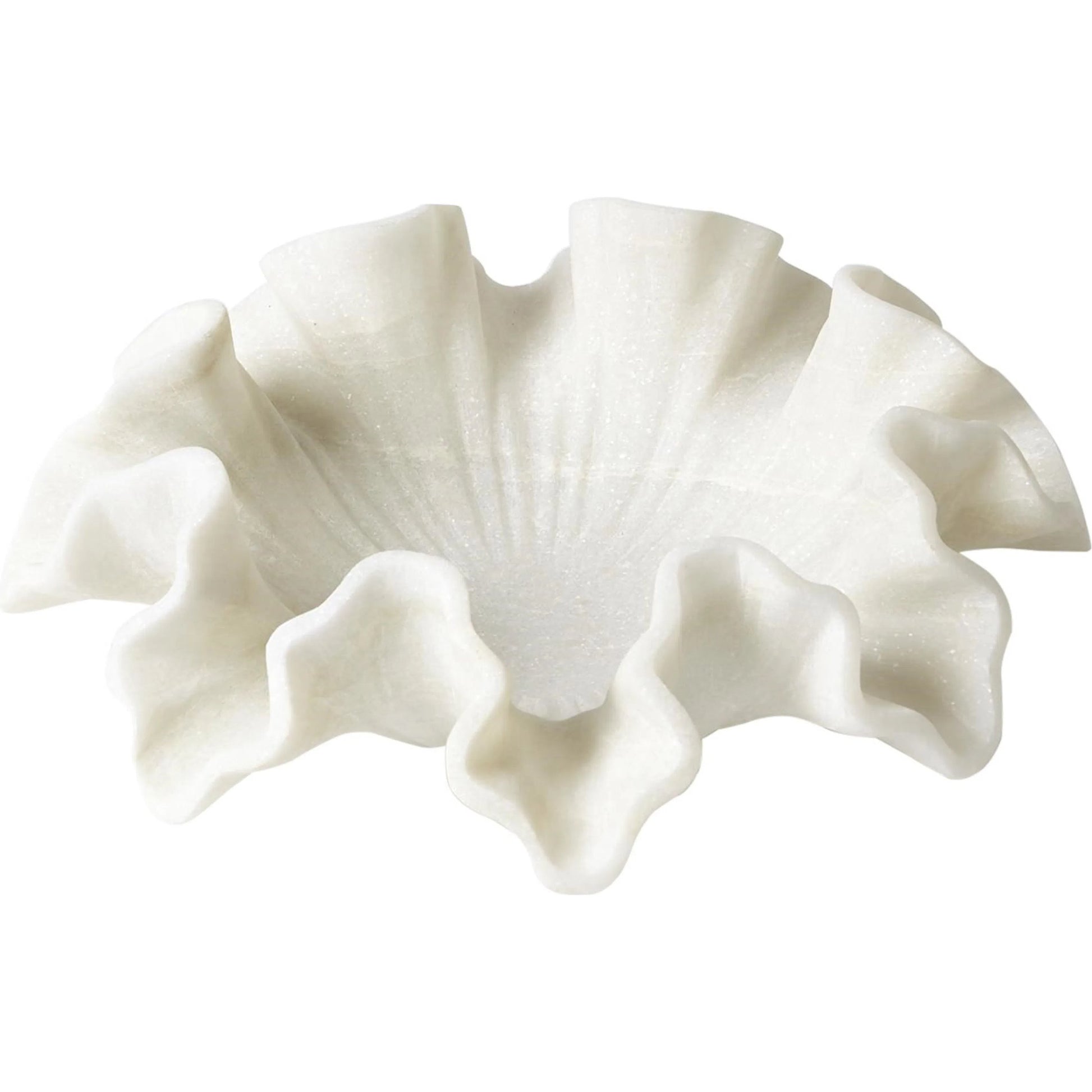 Marble Ruffle Bowl by Global Views in white. Made from rajnagar marble in a coastal style.