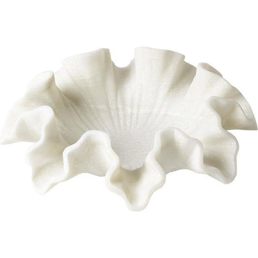 Marble Ruffle Bowl by Global Views in white. Made from rajnagar marble in a coastal style.