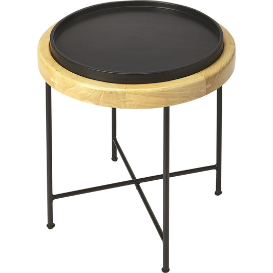 Rochester Wood & Metal Accent Table by Butler Specialty Company in black and butler loft. Made from mango wood solids, iron (black finish) in a modern style.