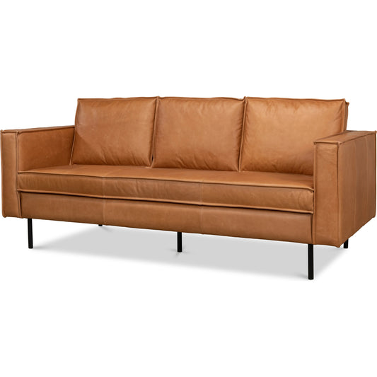 Esprit Leather Sofa by Sarreid Ltd. in light harness brown leather. Made from iron, leather in a transitional style.