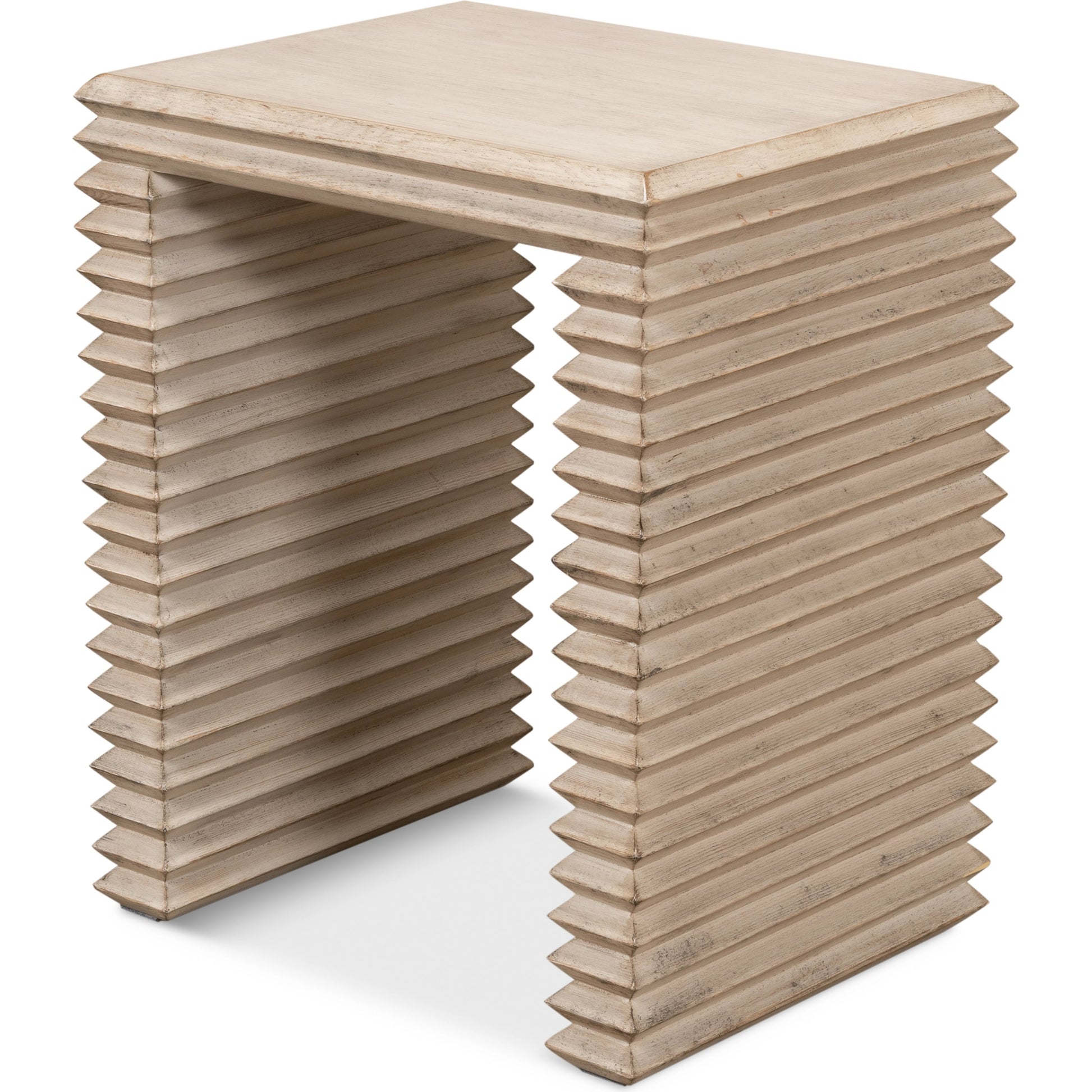 Stacked Side Table by Sarreid Ltd. in antique white. Made from reclaimed pine in a modern style.