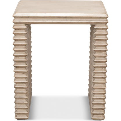Stacked Side Table by Sarreid Ltd. in antique white. Made from reclaimed pine in a modern style.