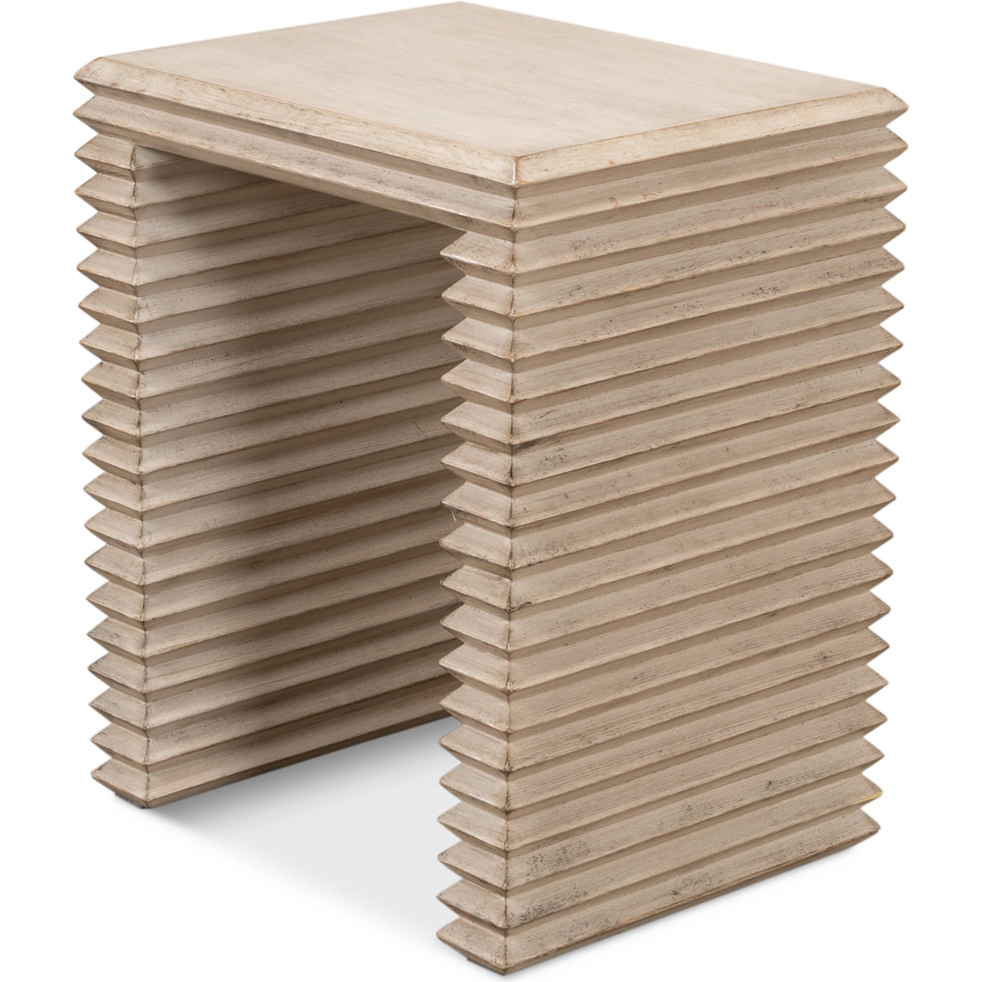 Stacked Side Table by Sarreid Ltd. in antique white. Made from reclaimed pine in a modern style.