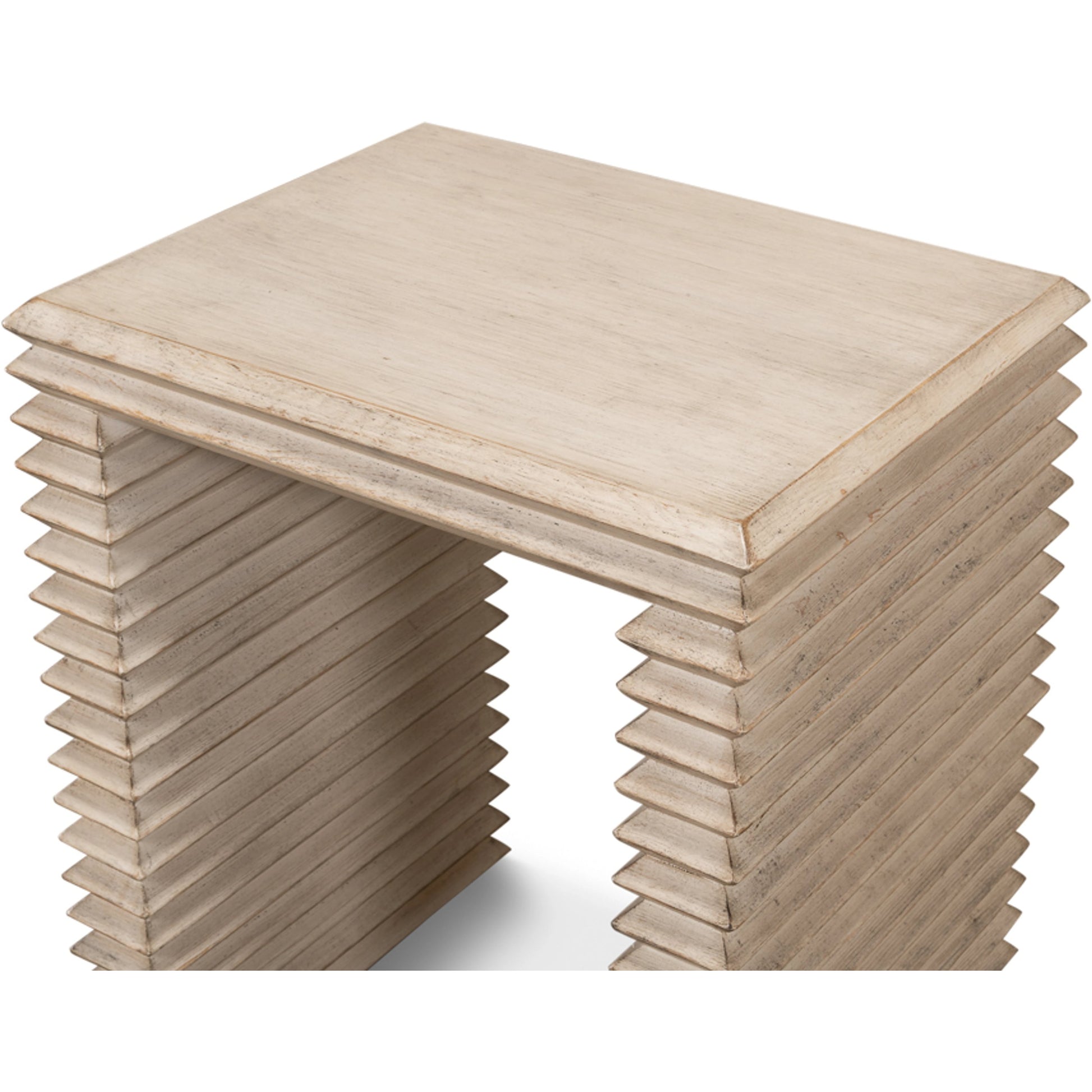 Stacked Side Table by Sarreid Ltd. in antique white. Made from reclaimed pine in a modern style.