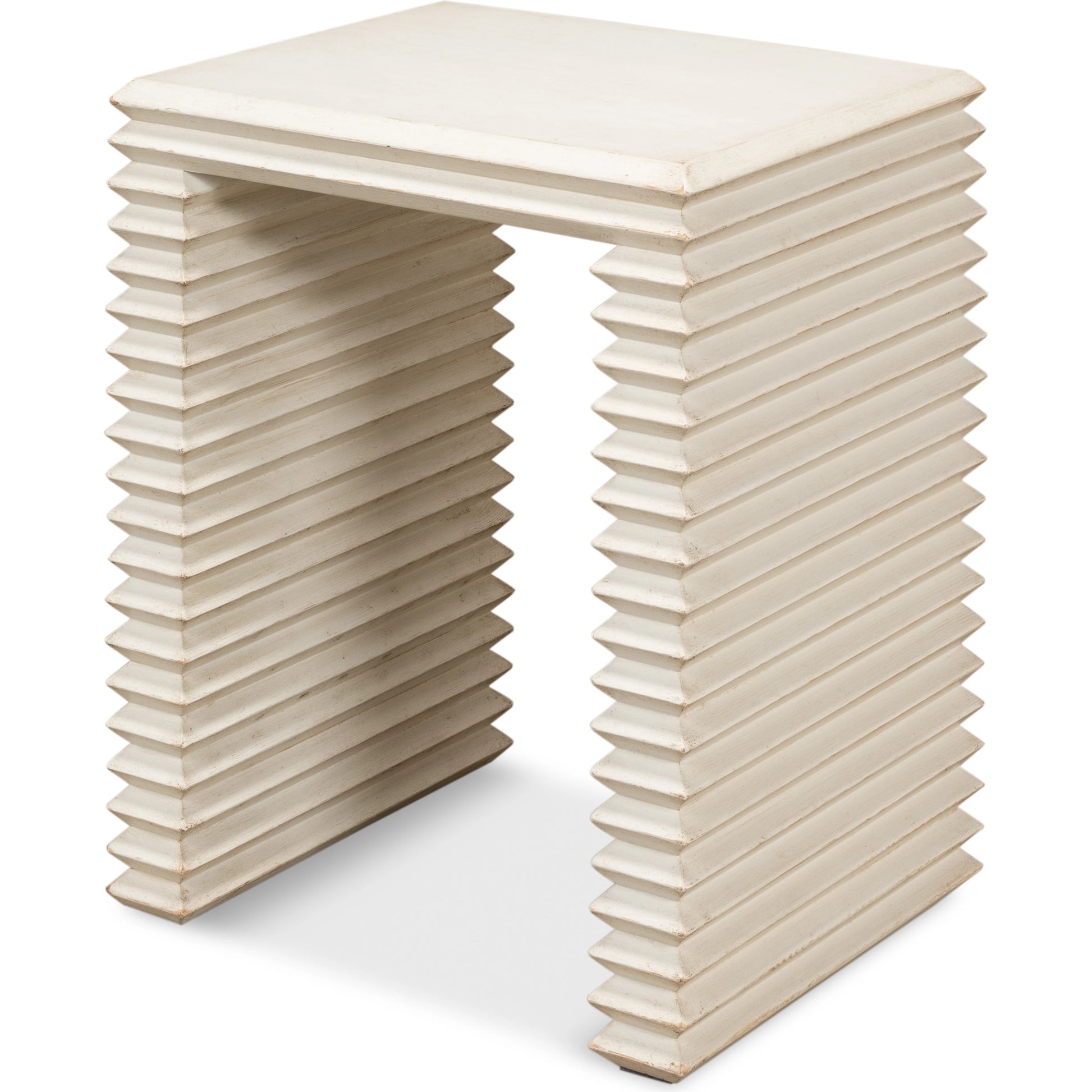 Stacked Side Table by Sarreid Ltd. in antique white. Made from reclaimed pine in a modern style.