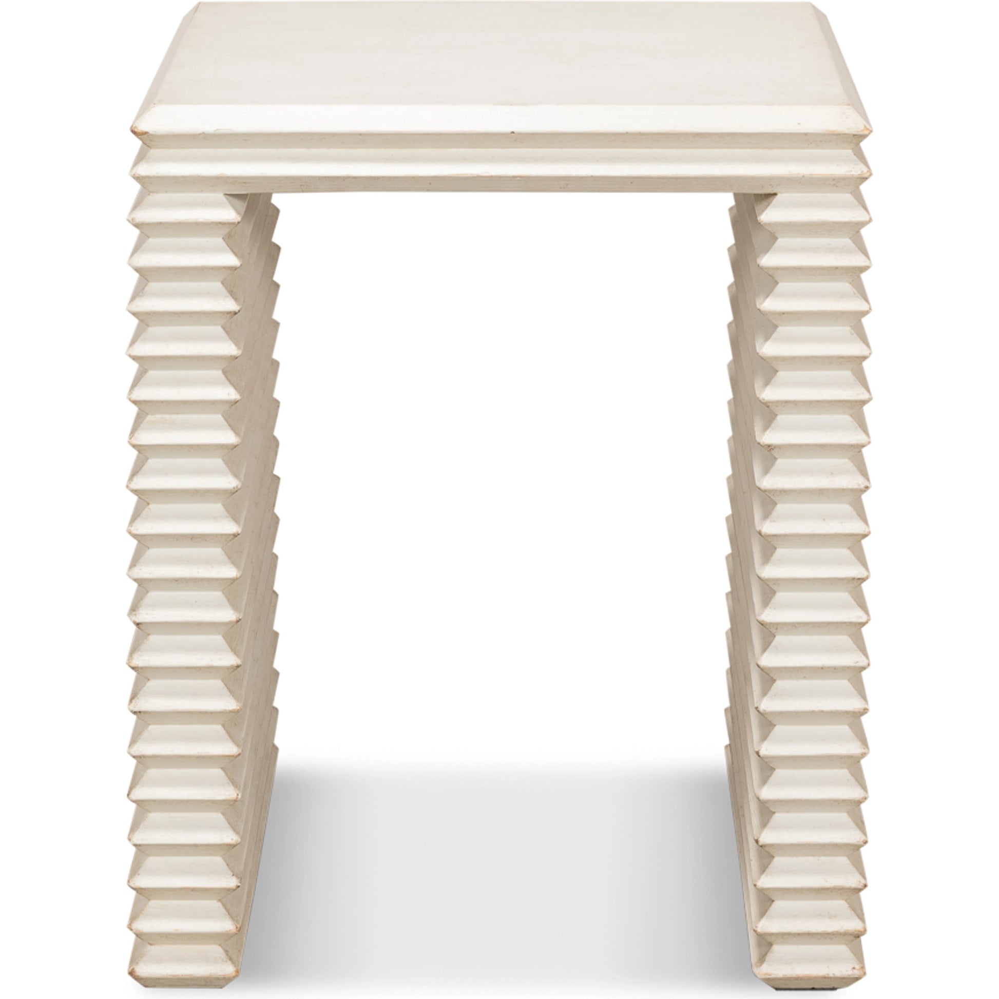 Stacked Side Table by Sarreid Ltd. in antique white. Made from reclaimed pine in a modern style.