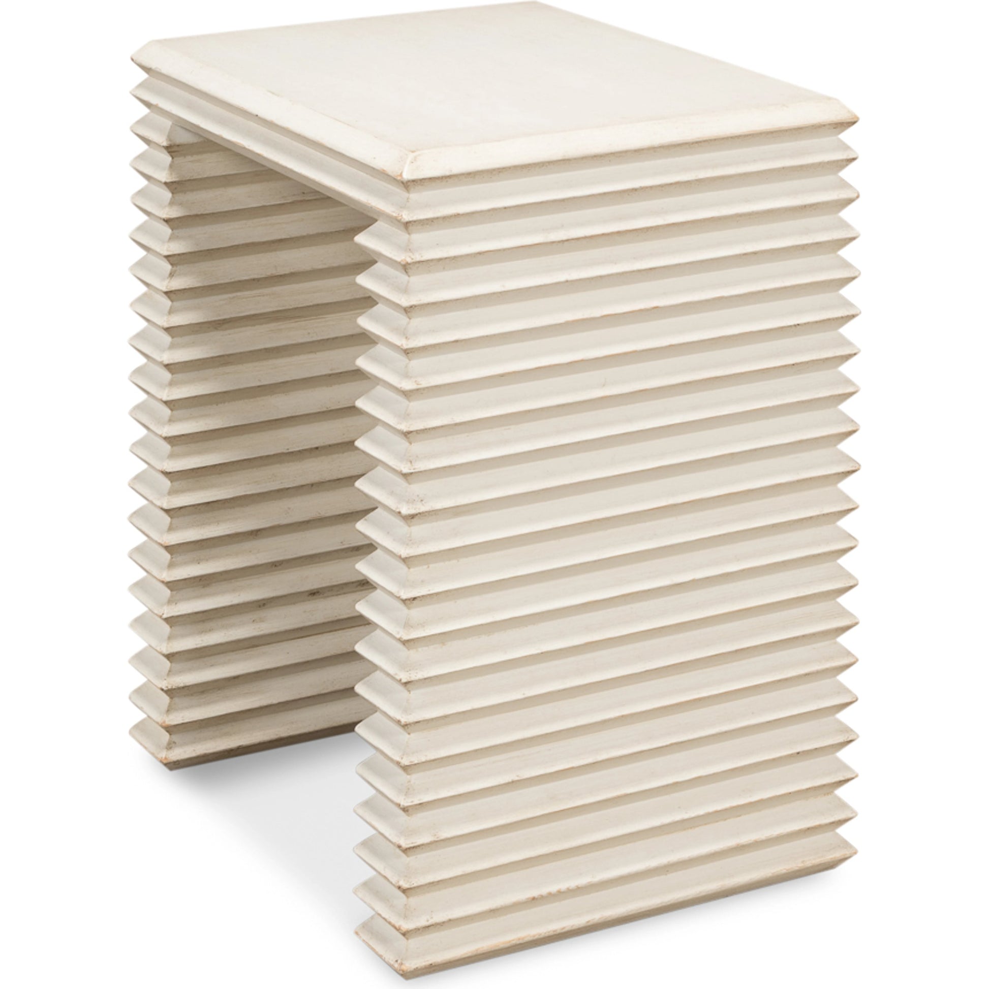 Stacked Side Table by Sarreid Ltd. in antique white. Made from reclaimed pine in a modern style.