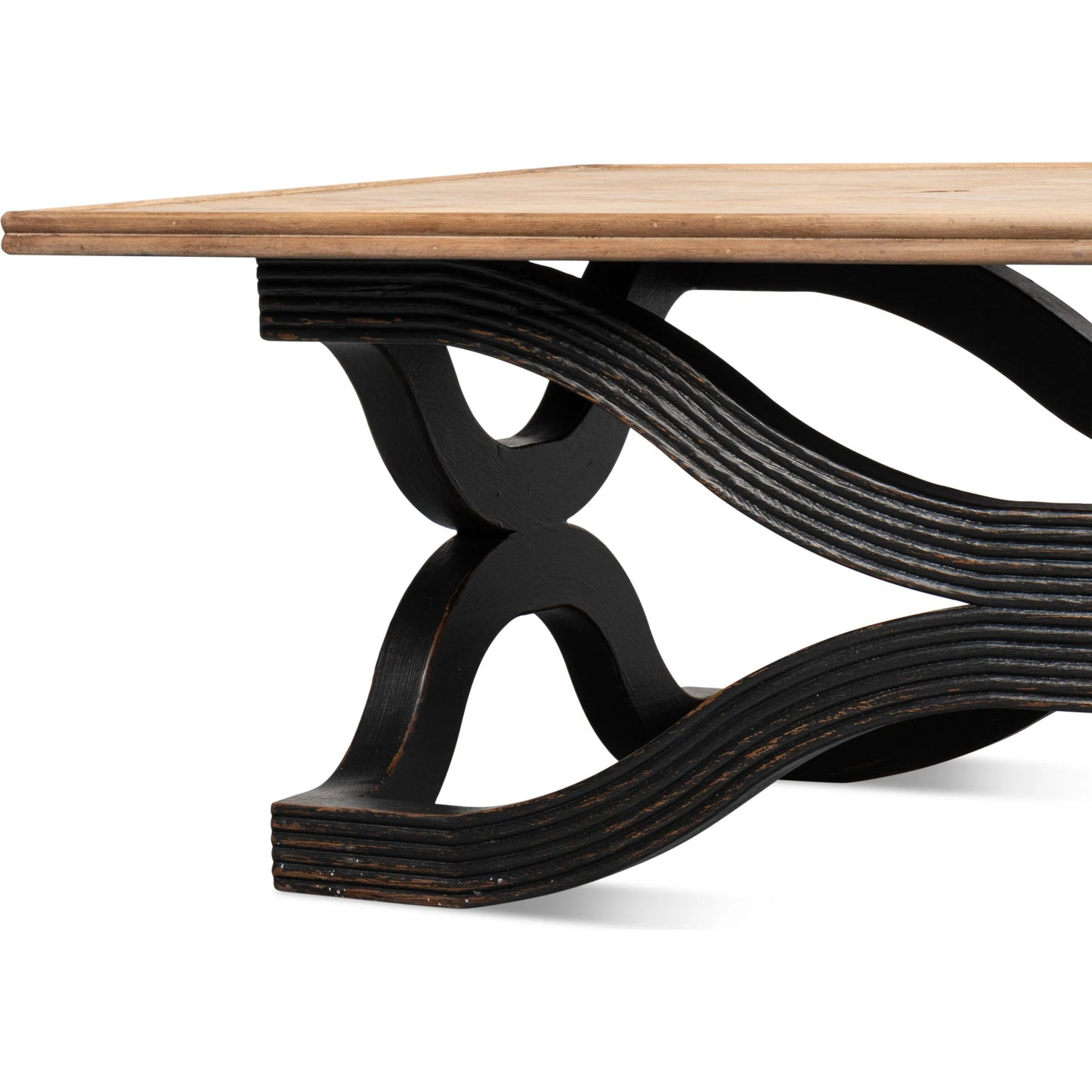 010 SI-2372597 | Closeup | Wavy Coffee Table by Sarreid Ltd. in antique black. Made from reclaimed pine in a modern style.