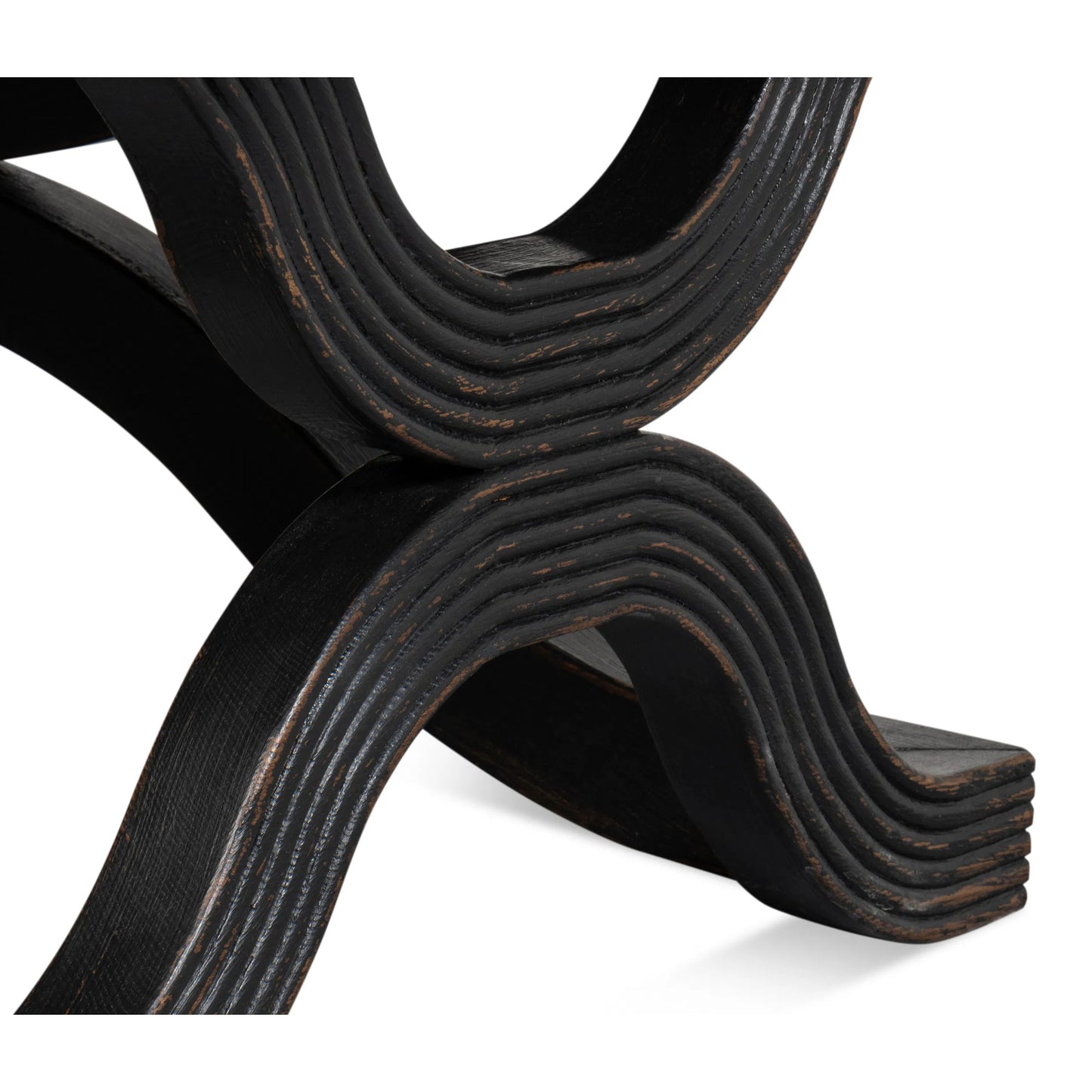 011 SI-2372597 | Closeup | Wavy Coffee Table by Sarreid Ltd. in antique black. Made from reclaimed pine in a modern style.