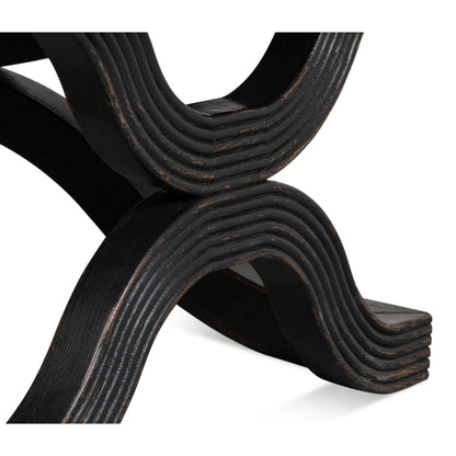 Wavy Coffee Table by Sarreid Ltd. in antique black. Made from reclaimed pine in a modern style.