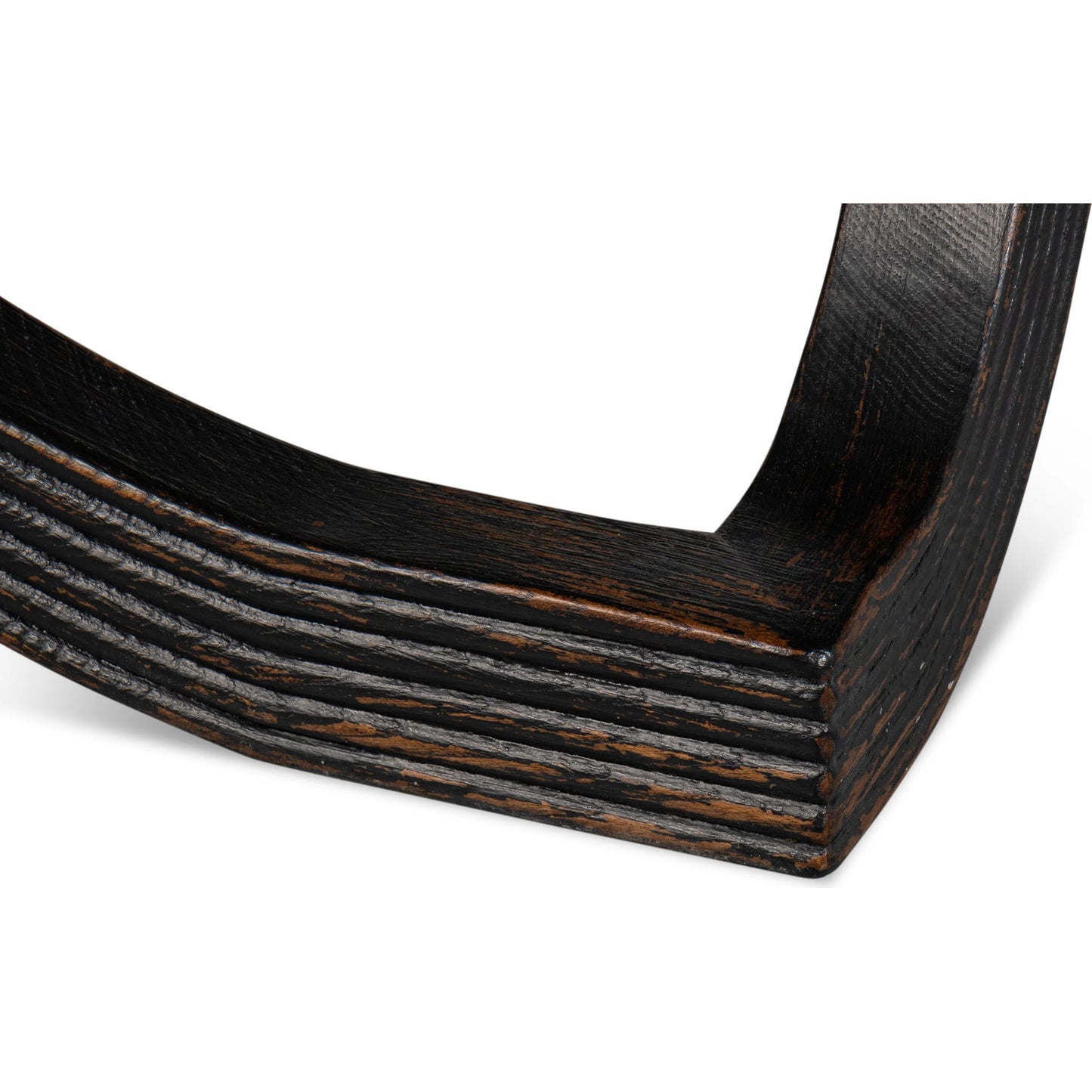 012 SI-2372597 | Closeup | Wavy Coffee Table by Sarreid Ltd. in antique black. Made from reclaimed pine in a modern style.