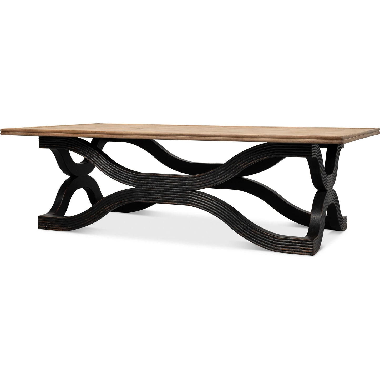 004 SI-2372597 | Additional Silo | Wavy Coffee Table by Sarreid Ltd. in antique black. Made from reclaimed pine in a modern style.