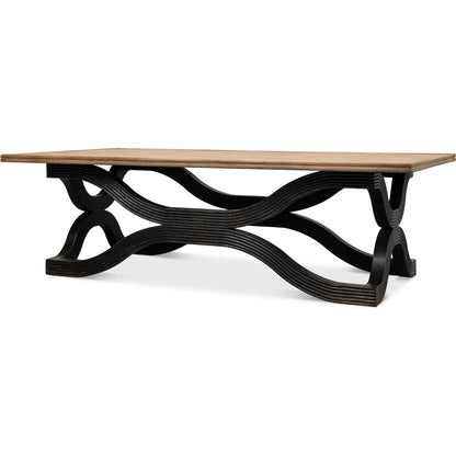 Wavy Coffee Table by Sarreid Ltd. in antique black. Made from reclaimed pine in a modern style.