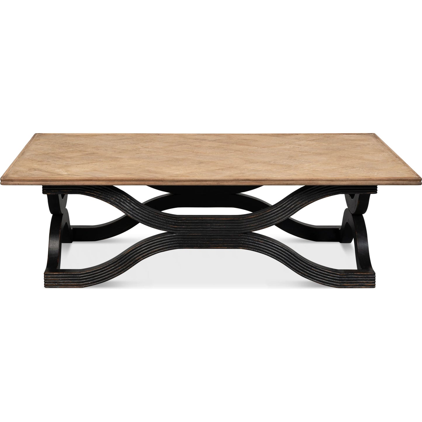005 SI-2372597 | Additional Silo | Wavy Coffee Table by Sarreid Ltd. in antique black. Made from reclaimed pine in a modern style.