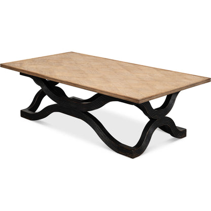 Wavy Coffee Table by Sarreid Ltd. in antique black. Made from reclaimed pine in a modern style.