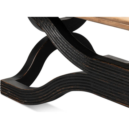 Wavy Coffee Table by Sarreid Ltd. in antique black. Made from reclaimed pine in a modern style.