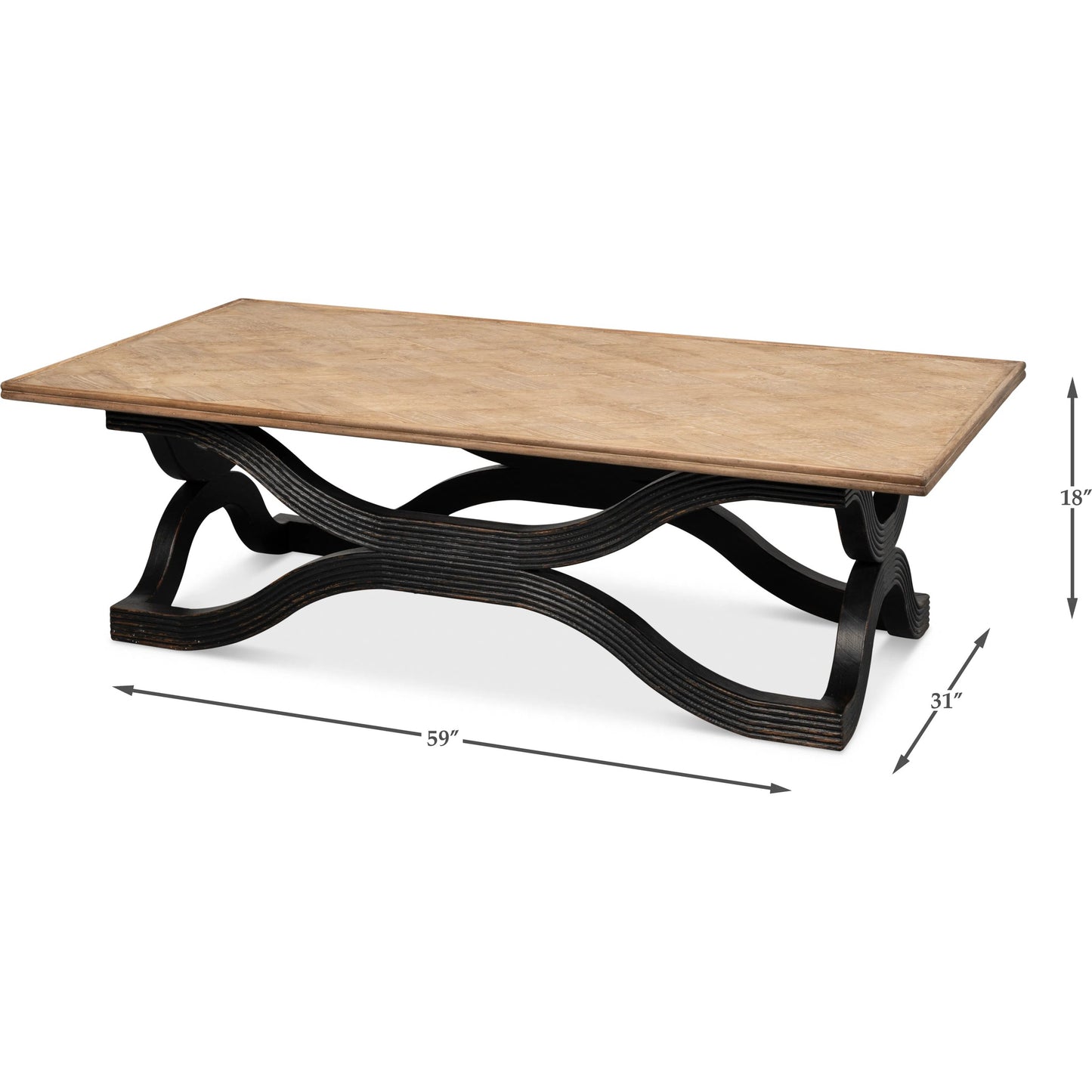 008 SI-2372597 | Additional Silo | Wavy Coffee Table by Sarreid Ltd. in antique black. Made from reclaimed pine in a modern style.