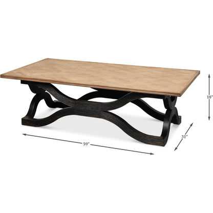 Wavy Coffee Table by Sarreid Ltd. in antique black. Made from reclaimed pine in a modern style.