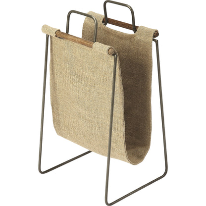 Idaho Burlap & Metal Magazine Basket by Butler Specialty Company in beige and butler loft. Made from iron (distressed silver finish), cotton in a cottage & farmhouse style.