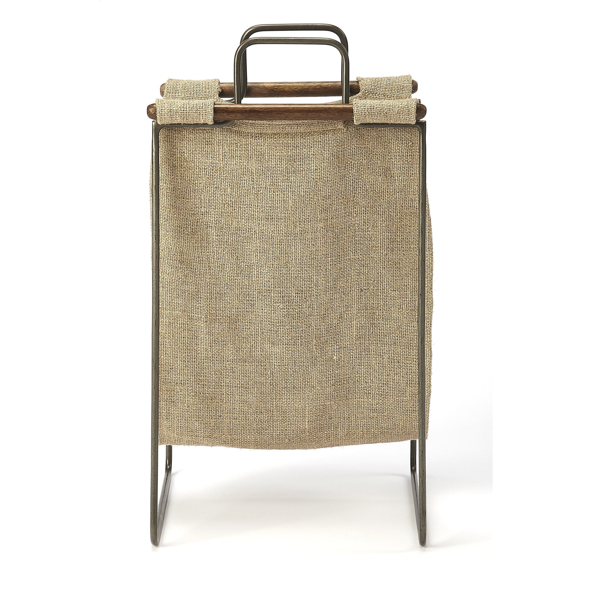 Idaho Burlap & Metal Magazine Basket by Butler Specialty Company in beige and butler loft. Made from iron (distressed silver finish), cotton in a cottage & farmhouse style.