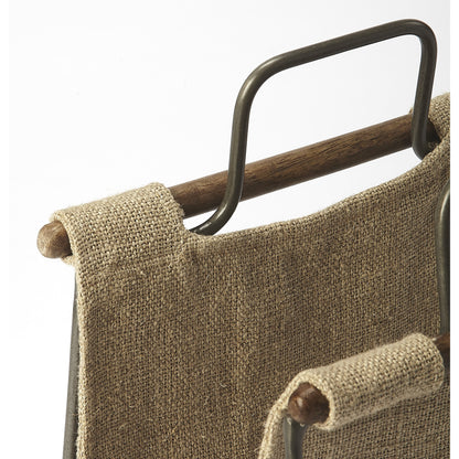 Idaho Burlap & Metal Magazine Basket by Butler Specialty Company in beige and butler loft. Made from iron (distressed silver finish), cotton in a cottage & farmhouse style.