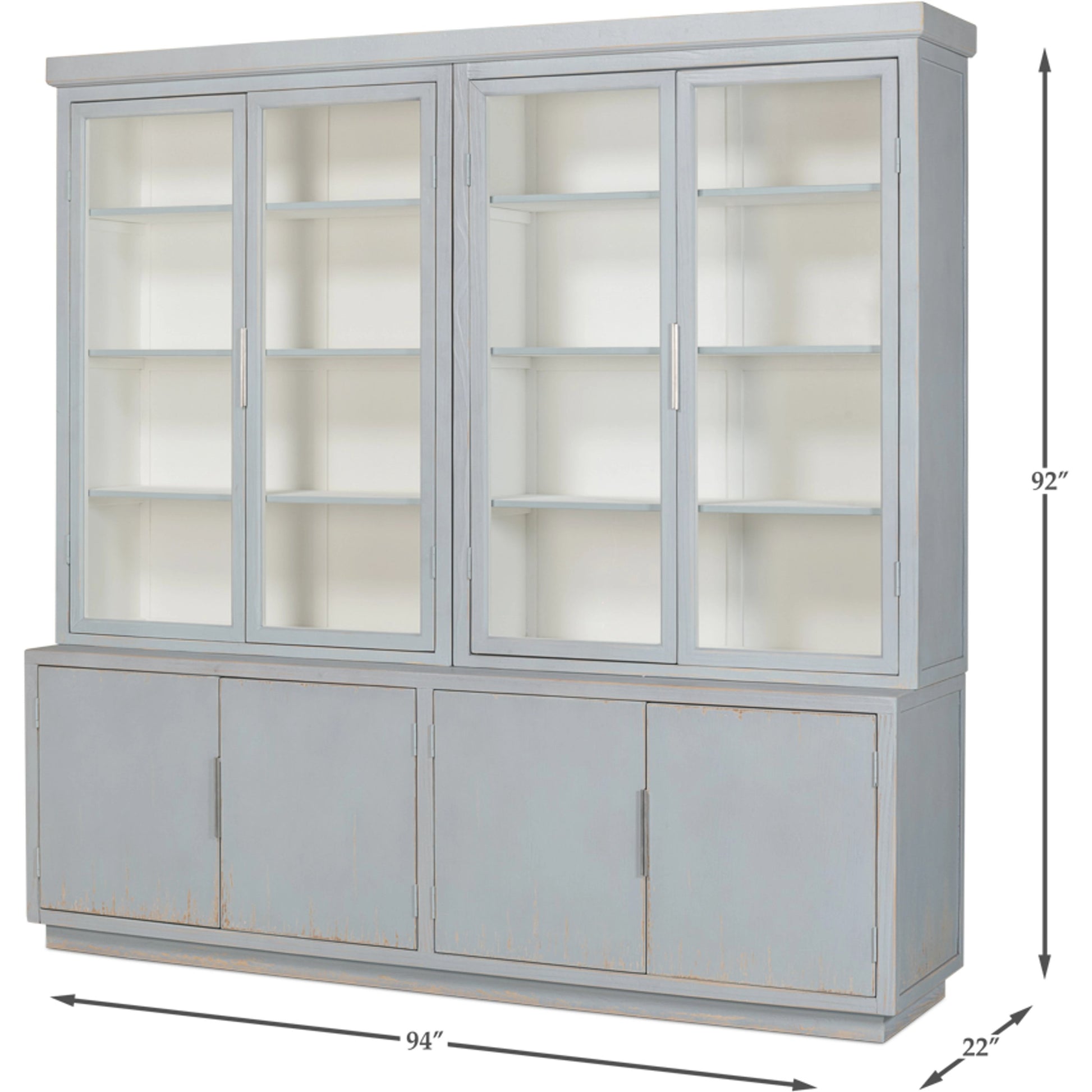 Maldives 4 Door Bookcase by Sarreid Ltd. in eros blue. Made from oak in a modern style.