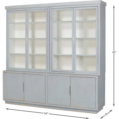 Maldives 4 Door Bookcase by Sarreid Ltd. in eros blue. Made from oak in a modern style.