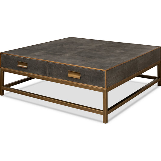 Gideon Shagreen Square Coffee Table by Sarreid Ltd.. Made from wood, leather in a transitional style.