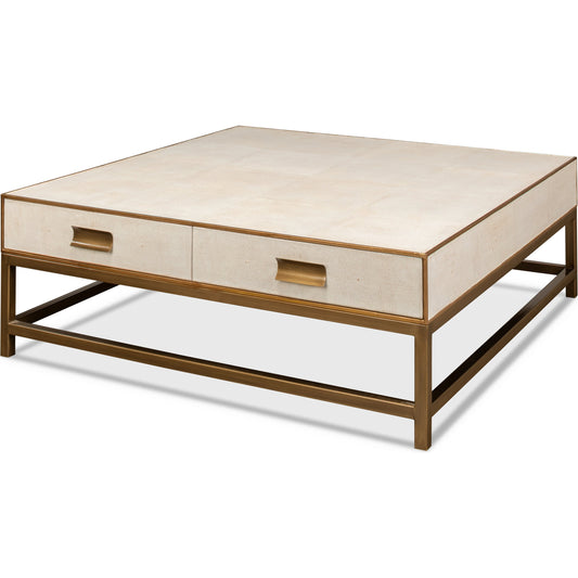 Gideon Shagreen Square Coffee Table by Sarreid Ltd.. Made from wood, leather in a transitional style.