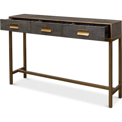 Gideon Shagreen Console Table by Sarreid Ltd.. Made from wood, leather in a transitional style.